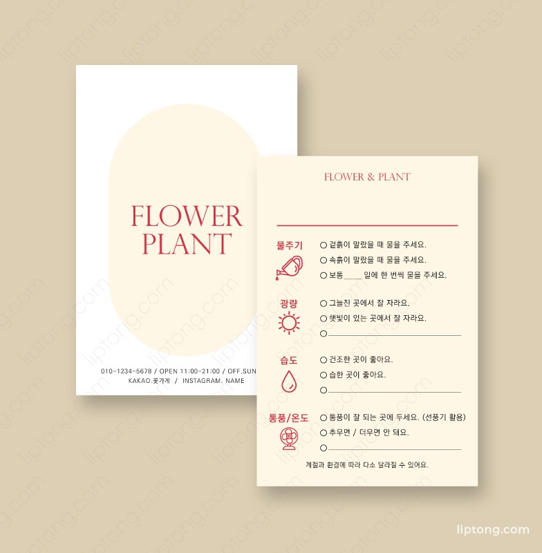 J 464 식물 설명서 꽃집  엽서 안내 카드 제작 인쇄